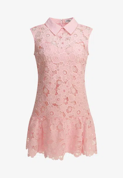 Self-portrait Pink Lace Collared Mini Dress In Multi