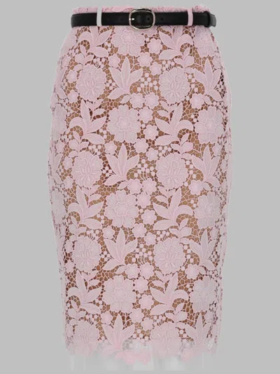Self-portrait Floral Lace Pencil Skirt With Belt In Pink