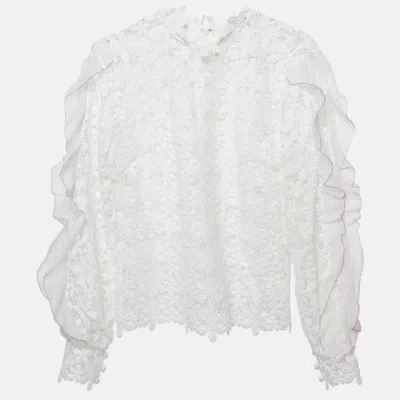 Self-portrait Floral Lace Sheer Blouse In White