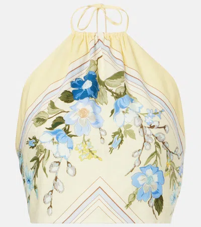 Self-portrait Floral Linen And Cotton Crop Top In Multi