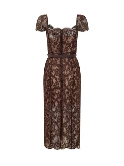 Self-portrait Floral Midi Dress For Fall 2026 In Brown