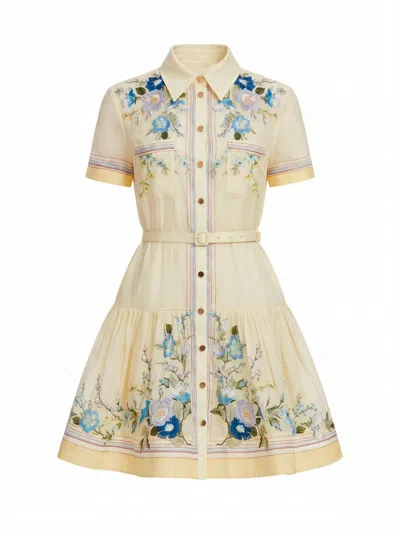 Self-portrait Floral Organza Mini Dress In Yellow