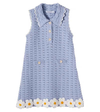Self-portrait Floral Pointelle Dress In Blue