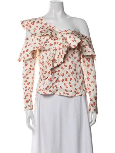 Pre-owned Self-portrait Floral Print Asymmetrical Blouse In Multicolor