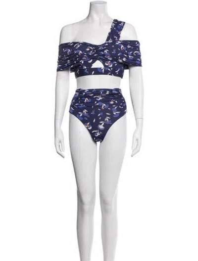 Pre-owned Self-portrait Floral Print Bikini W/ Tags In Blue