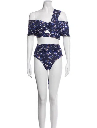 Pre-owned Self-portrait Floral Print Bikini W/ Tags In Blue