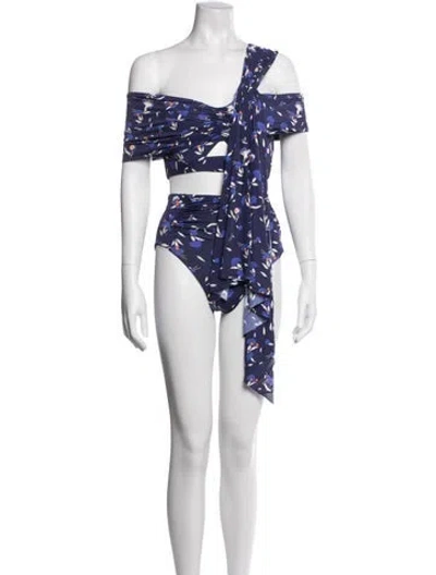 Pre-owned Self-portrait Floral Print Bikini W/ Tags In Blue