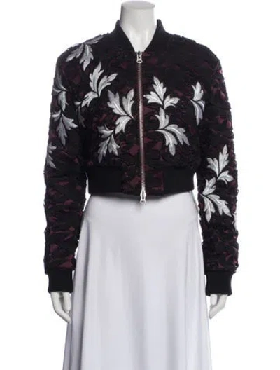 Pre-owned Self-portrait Floral Print Bomber Jacket In Purple