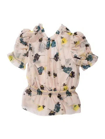 Pre-owned Self-portrait Floral Print Crew Neck Blouse In Pink