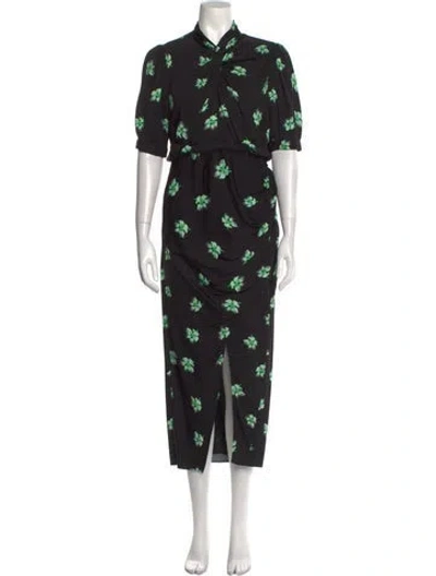 Pre-owned Self-portrait Floral Print Long Dress In Black
