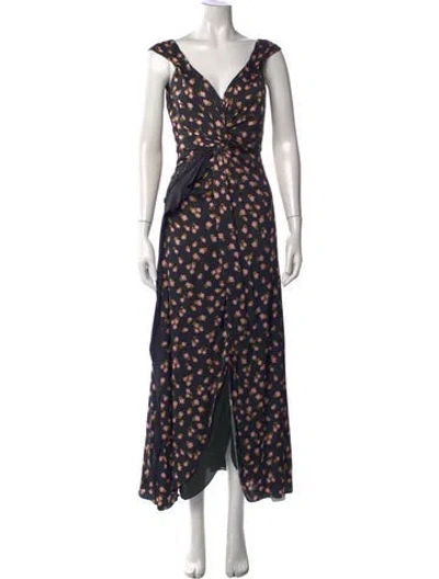 Pre-owned Self-portrait Floral Print Long Dress In Black