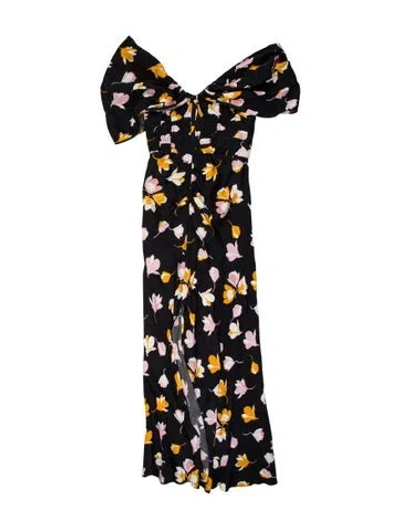 Pre-owned Self-portrait Floral Print Long Dress In Blue