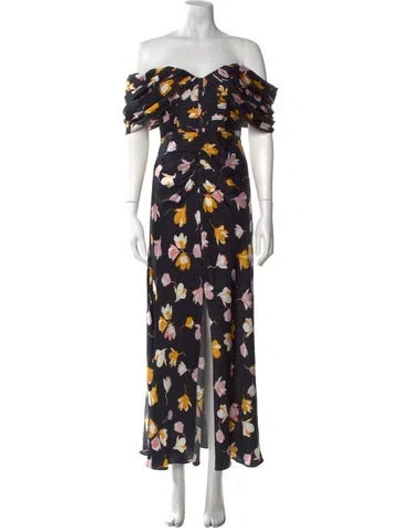 Pre-owned Self-portrait Floral Print Long Dress In Blue