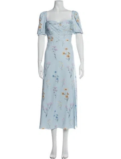Pre-owned Self-portrait Floral Print Long Dress In Blue