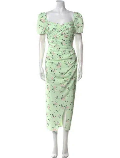 Pre-owned Self-portrait Floral Print Long Dress In Green