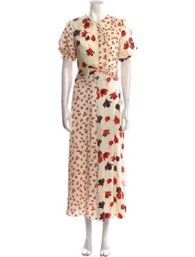 Pre-owned Self-portrait Floral Print Long Dress In Neutral