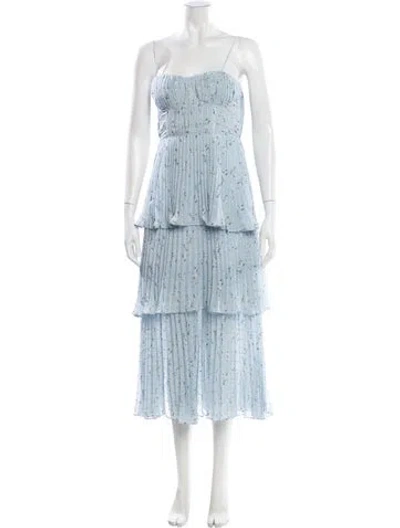 Pre-owned Self-portrait Floral Print Long Dress W/ Tags In Blue