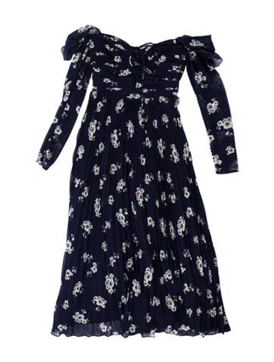 Pre-owned Self-portrait Floral Print Long Dress W/ Tags In Blue