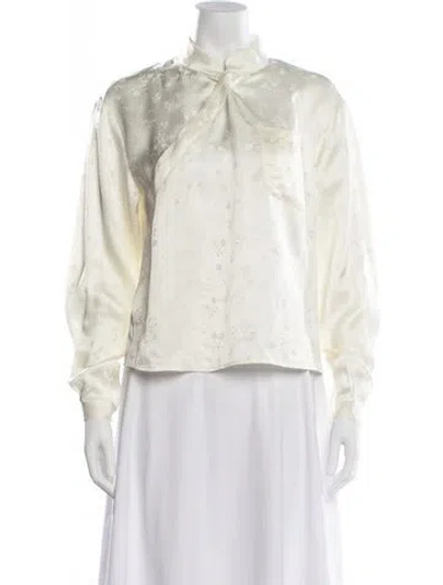 Pre-owned Self-portrait Floral Print Long Sleeve Blouse In Neutrals
