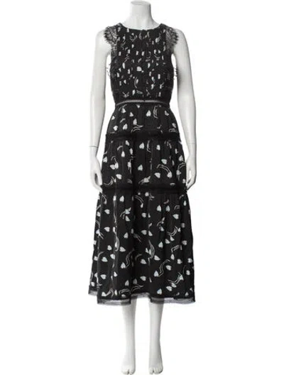 Pre-owned Self-portrait Floral Print Midi Length Dress In Black