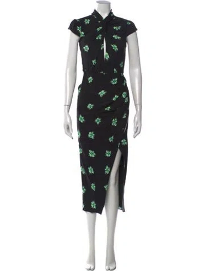 Pre-owned Self-portrait Floral Print Midi Length Dress In Black