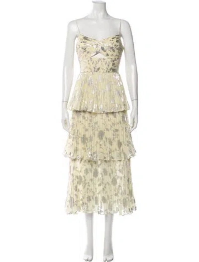 Pre-owned Self-portrait Floral Print Midi Length Dress In Neutrals