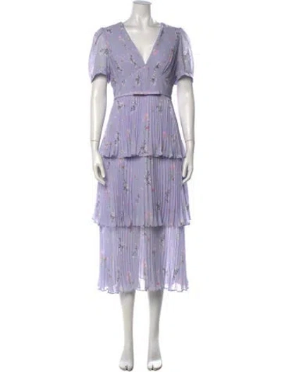 Pre-owned Self-portrait Floral Print Midi Length Dress In Purple