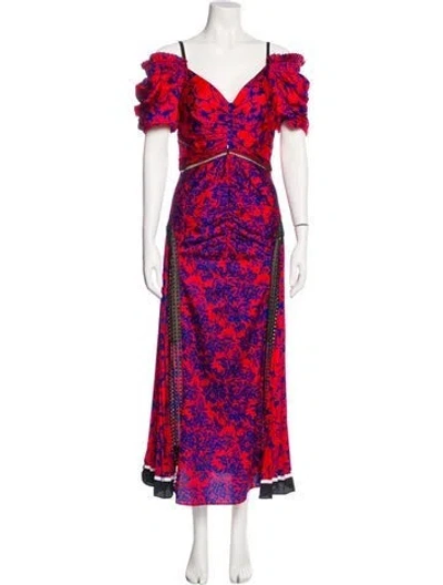 Pre-owned Self-portrait Floral Print Midi Length Dress In Red