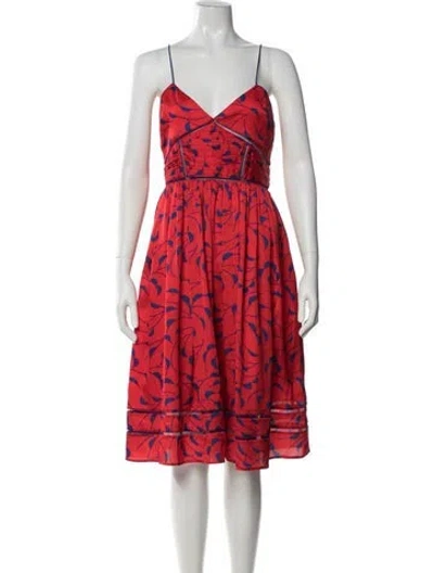 Pre-owned Self-portrait Floral Print Midi Length Dress In Red