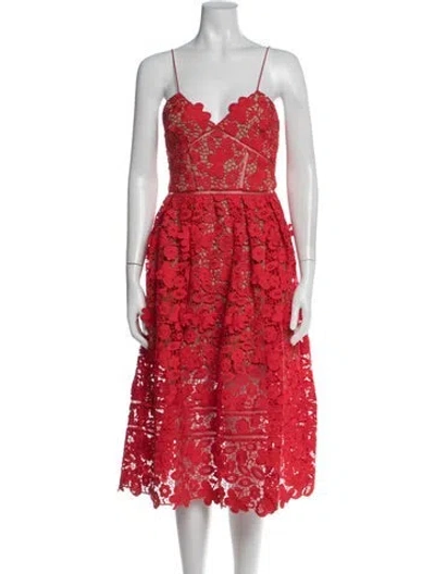 Pre-owned Self-portrait Floral Print Midi Length Dress In Red