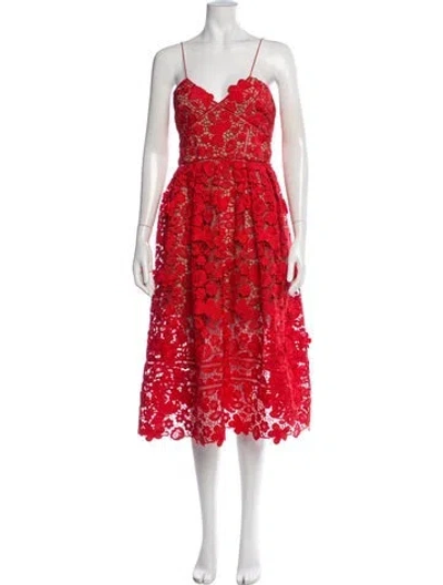 Pre-owned Self-portrait Floral Print Midi Length Dress In Red