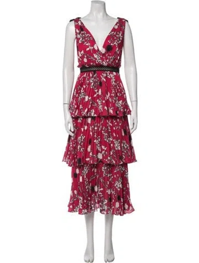Pre-owned Self-portrait Floral Print Midi Length Dress In Red