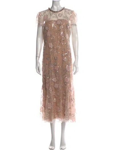 Pre-owned Self-portrait Floral Print Midi Length Dress W/ Tags In Neutrals