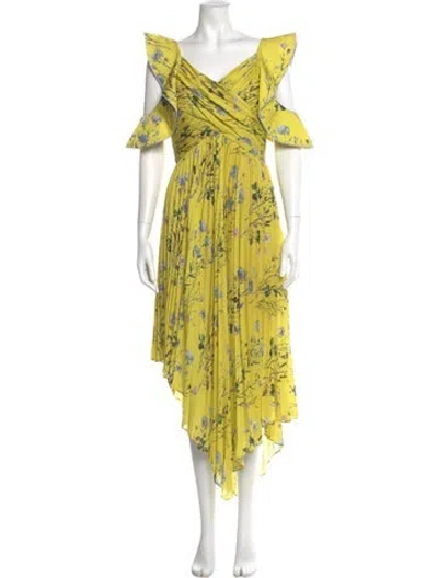 Pre-owned Self-portrait Floral Print Midi Length Dress In Yellow