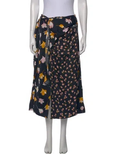 Pre-owned Self-portrait Floral Print Midi Length Skirt In Blue