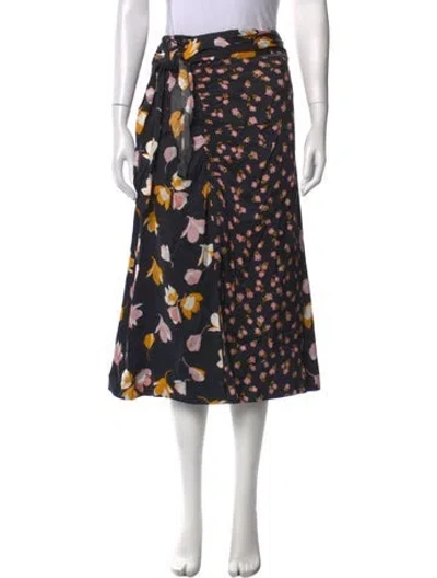 Pre-owned Self-portrait Floral Print Midi Length Skirt In Blue