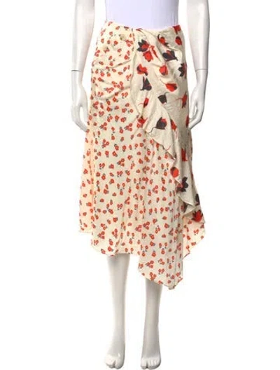 Pre-owned Self-portrait Floral Print Midi Length Skirt In Neutrals/orange