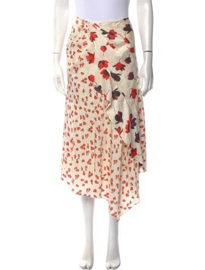 Pre-owned Self-portrait Floral Print Midi Length Skirt In Neutrals/orange