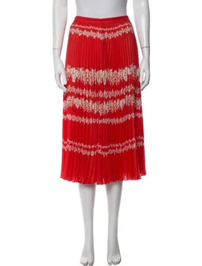 Pre-owned Self-portrait Floral Print Midi Length Skirt In Red