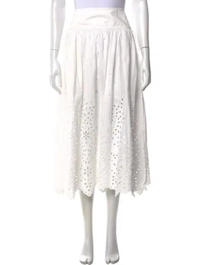 Pre-owned Self-portrait Floral Print Midi Length Skirt In White