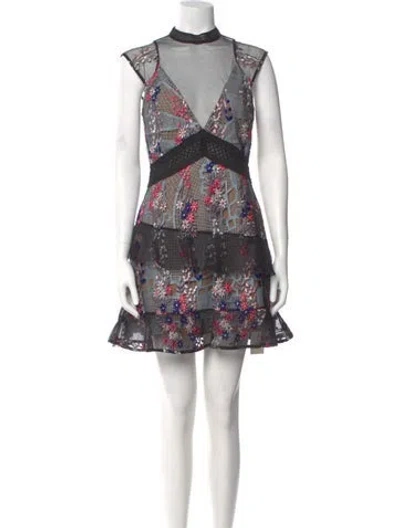 Pre-owned Self-portrait Floral Print Mini Dress In Black