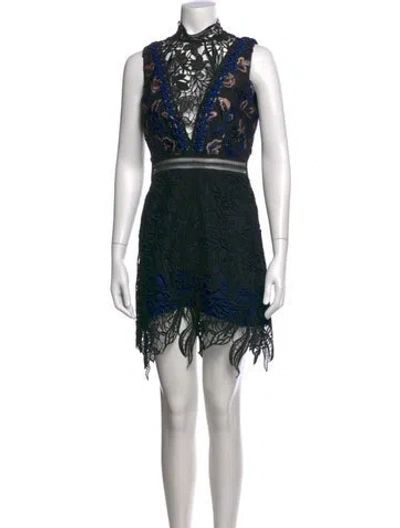 Pre-owned Self-portrait Floral Print Mini Dress In Black