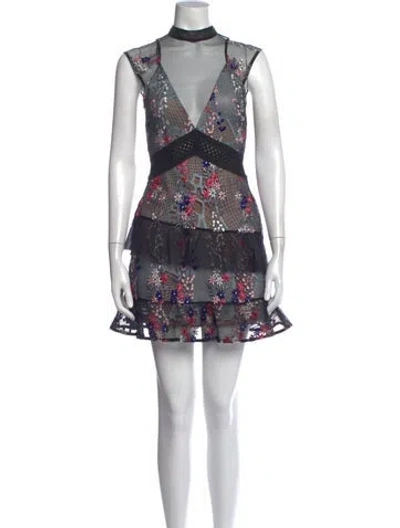 Pre-owned Self-portrait Floral Print Mini Dress In Black