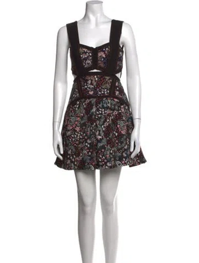 Pre-owned Self-portrait Floral Print Mini Dress In Black