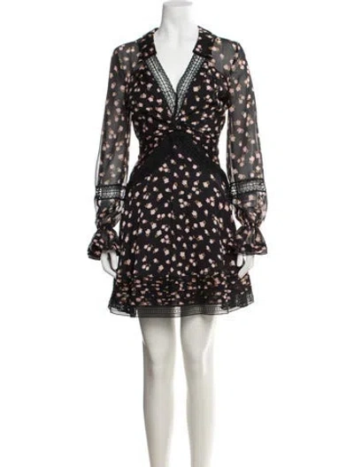 Pre-owned Self-portrait Floral Print Mini Dress In Black