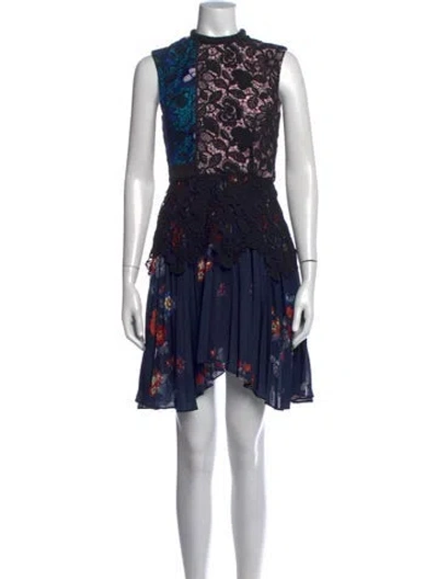 Pre-owned Self-portrait Floral Print Mini Dress In Black/blue