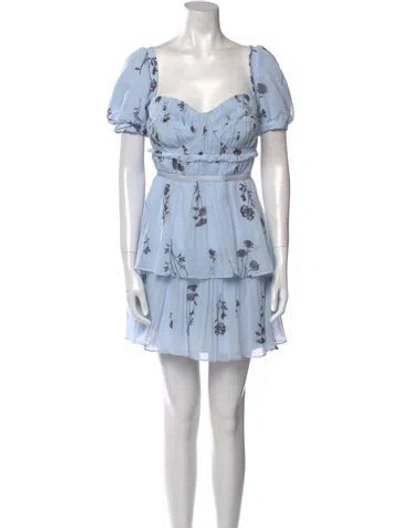 Pre-owned Self-portrait Floral Print Mini Dress In Blue
