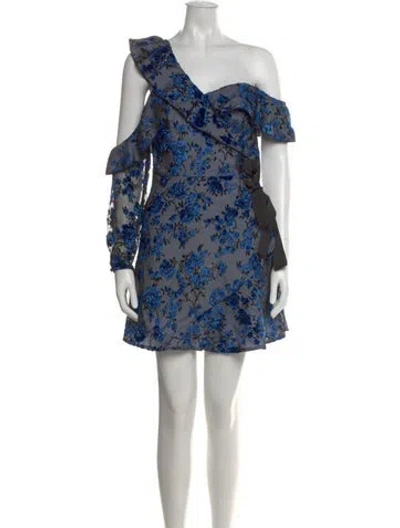 Pre-owned Self-portrait Floral Print Mini Dress In Blue