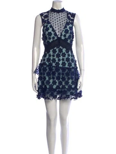 Pre-owned Self-portrait Floral Print Mini Dress In Blue