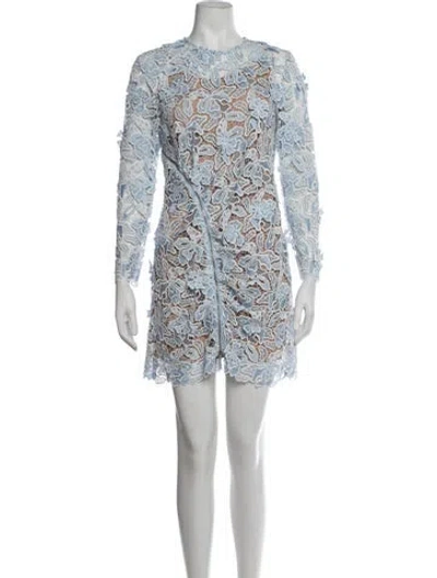 Pre-owned Self-portrait Floral Print Mini Dress In Blue